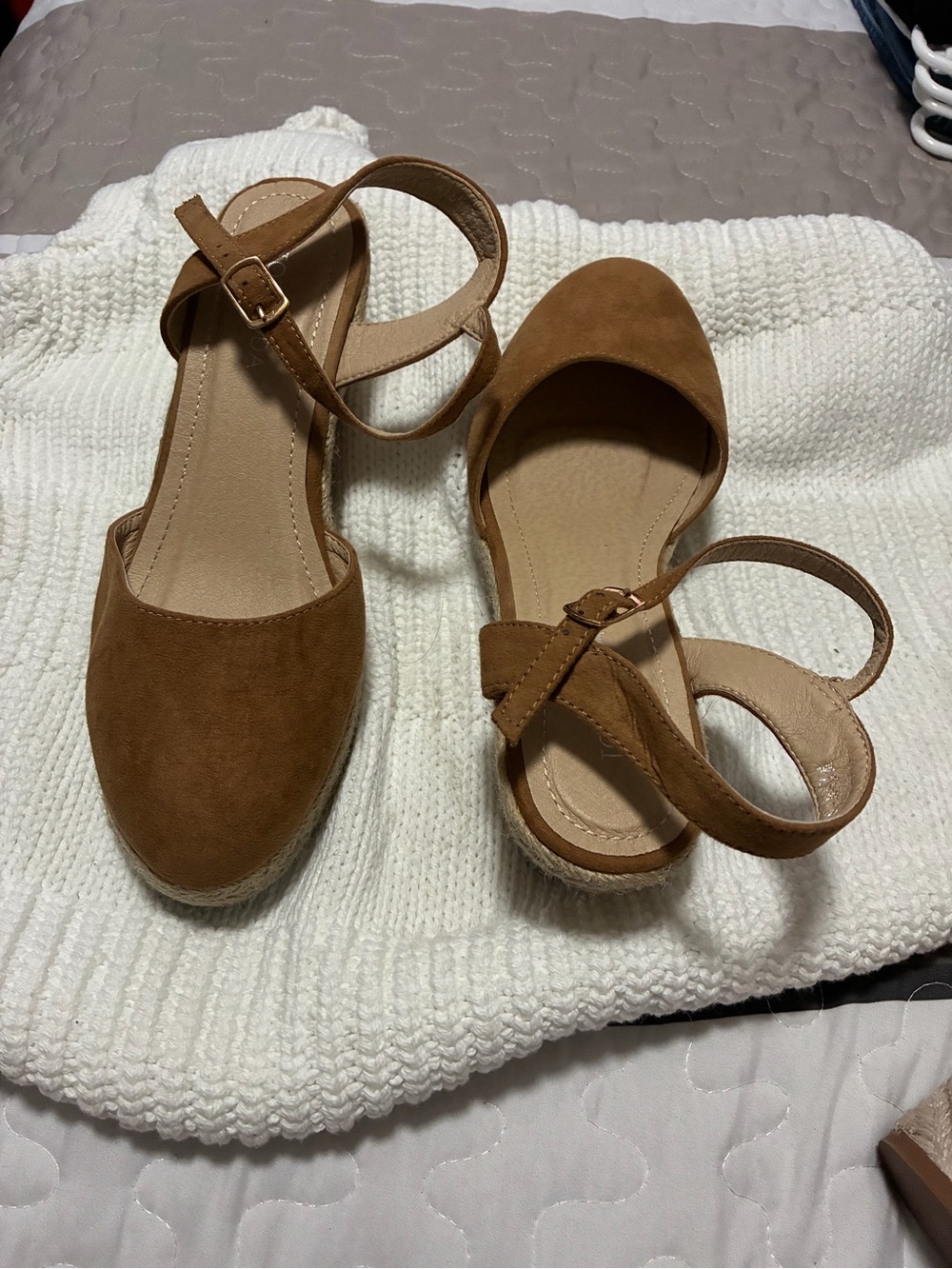 Women's Tan Ankle-Strap Espadrille Flats